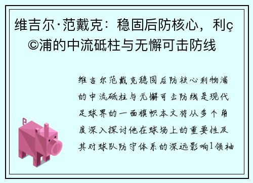 维吉尔·范戴克：稳固后防核心，利物浦的中流砥柱与无懈可击防线