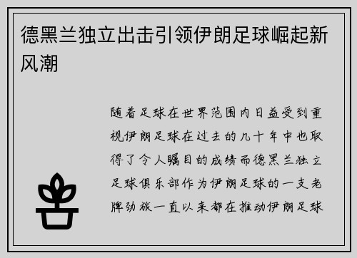 德黑兰独立出击引领伊朗足球崛起新风潮